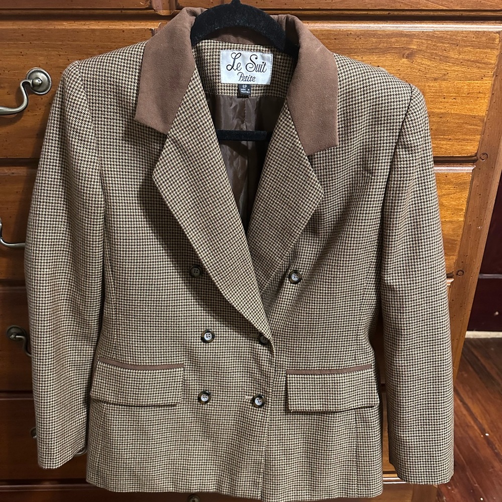 Le Suit Petite Houndstooth Gingham Blazer